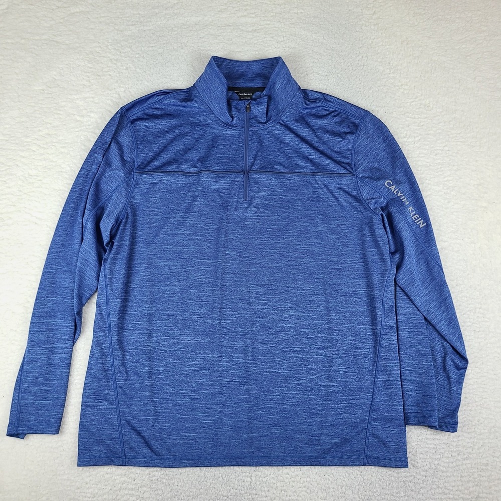 Calvin Klein Sweater Mens 2XL XXL Blue Performance Quarter Zip Sweatshirt